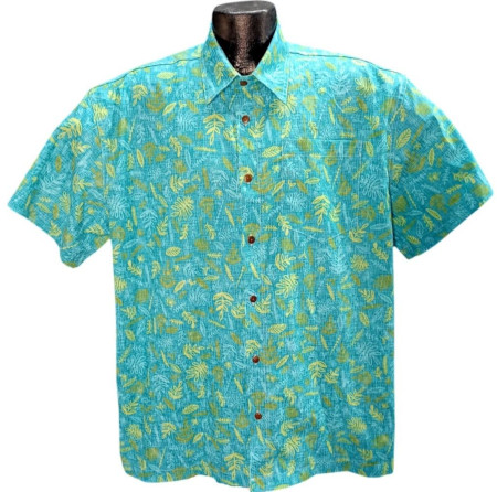 Teal Traditional Hawaiian Shirt -Made in USA- Cotton
